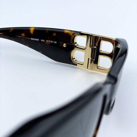 NEW Balenciaga BB0096S 002 Havana Gold Logo Green Square Unisex Sunglasses - Picture 10 of 13